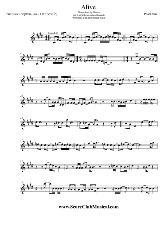 Pearl Jam  score for Clarinet (Bb)