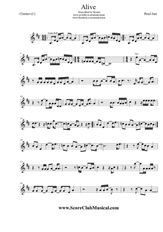 Pearl Jam Alive score for Clarinet (C)