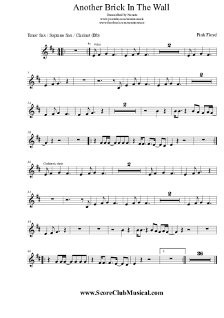 Pink Floyd  score for Tenor Saxophone Soprano (Bb)