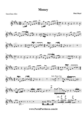 Pink Floyd Money score for Alto Saxophone