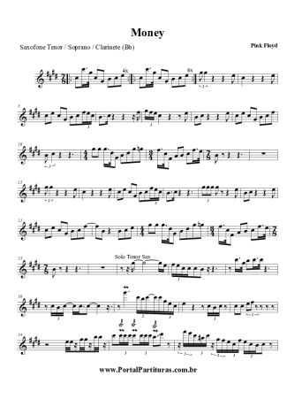 Pink Floyd Money score for Clarinet (Bb)