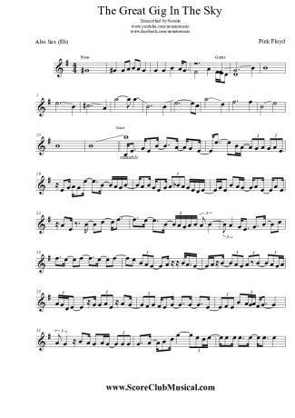 Pink Floyd  score for Alto Saxophone