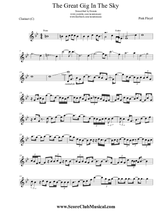 Pink Floyd  score for Clarinet (C)