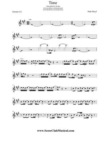 Pink Floyd  score for Clarinet (C)