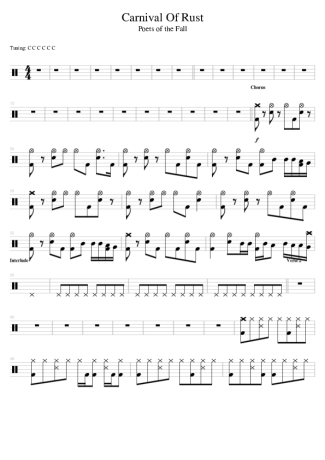 Poets of the Fall Carnival Of Rust score for Drums