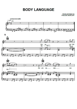 Queen Body Language score for Piano