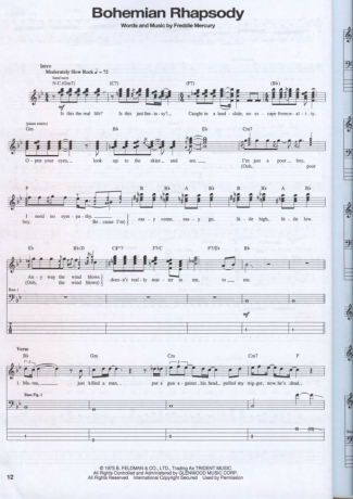 Queen Bohemian Rhapsody score for Bass