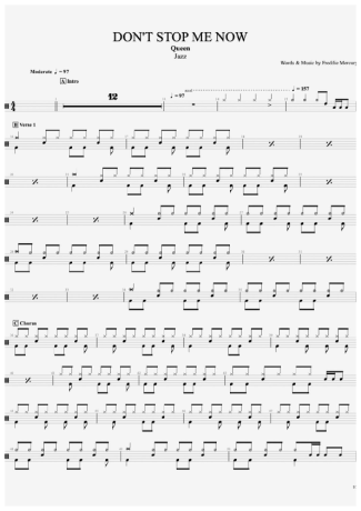 Queen Don_t Stop Me Now score for Drums