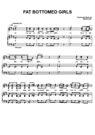Queen Fat Bottomed Girls score for Piano