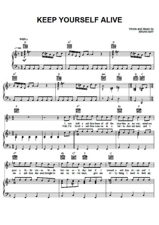 Queen Keep Yourself Alive score for Piano