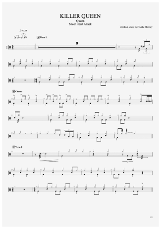 Queen Killer Queen score for Drums