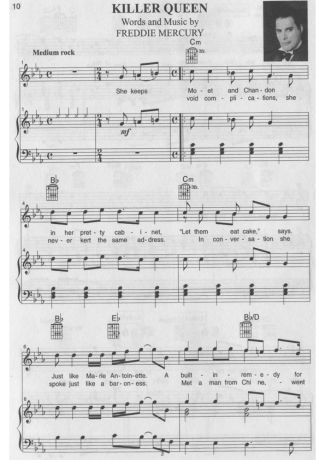 Queen Killer Queen score for Piano