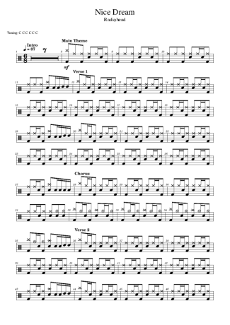 Radiohead Nice Dream score for Drums