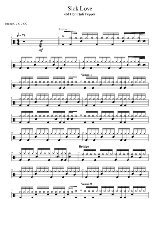 Red Hot Chili Peppers Sick Love score for Drums