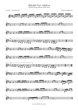 Richard Clayderman  score for Tenor Saxophone Soprano (Bb)