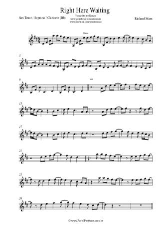 Richard Marx Right Here Waiting score for Clarinet (Bb)