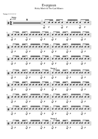 Richy Mitch & The Coal Miners Evergreen score for Drums
