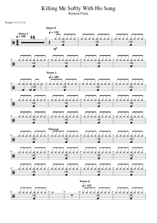 Roberta Flack Killing Me Softly With His Song score for Drums