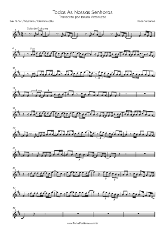 Roberto Carlos  score for Tenor Saxophone Soprano (Bb)