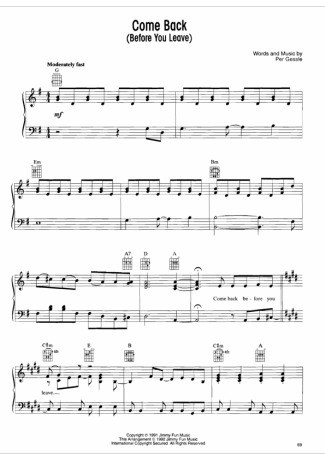 Roxette  score for Piano