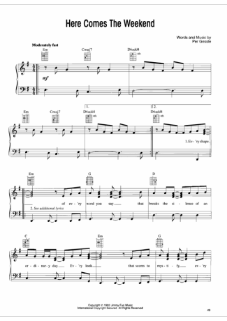 Roxette  score for Piano