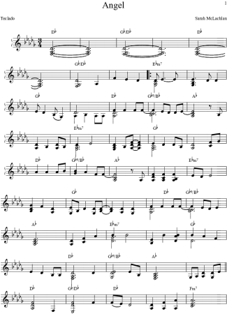 Sarah McLachlan Angel score for Keyboard