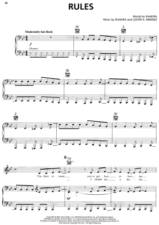 Shakira  score for Piano