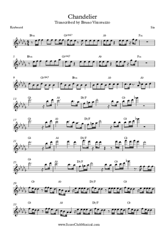 Sia Chandelier score for Keyboard