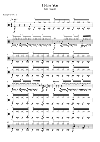 Sick Puppies  score for Drums