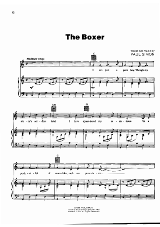 Simon and Garfunkel The Boxer score for Piano