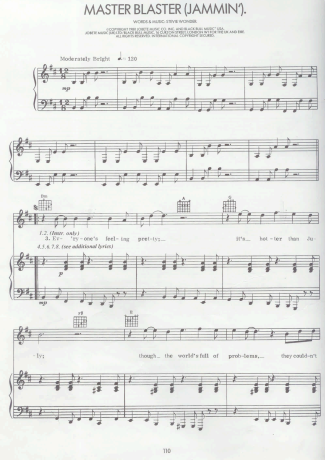 Stevie Wonder Master Blaster Jammin score for Piano