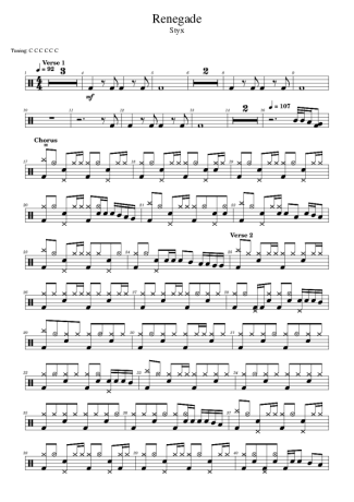 Styx Renegade score for Drums