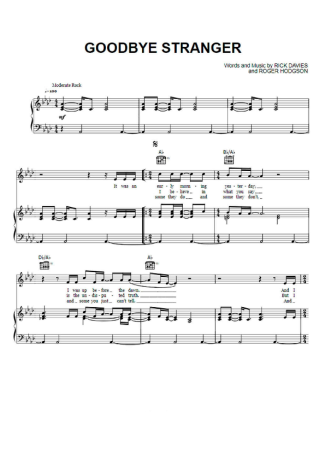 Supertramp Goodbye Stranger score for Piano