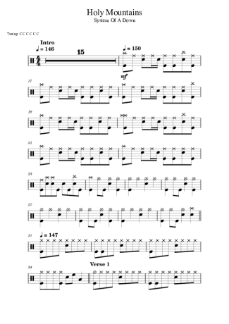 System Of A Down Holy Mountains score for Drums