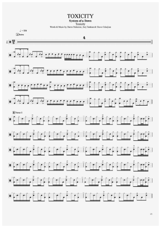 System Of A Down Toxicity score for Drums