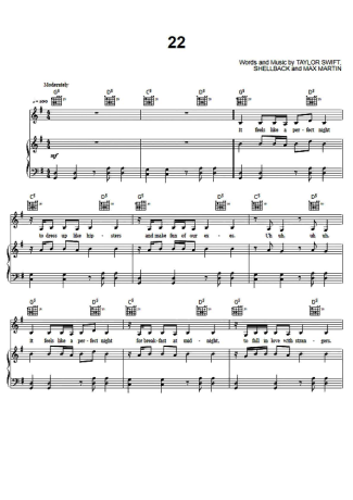 Taylor Swift 22 score for Piano