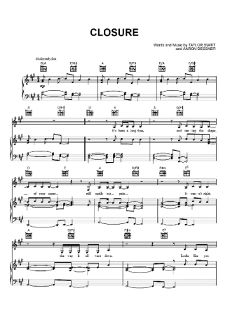Taylor Swift Closure score for Piano