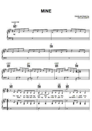 Taylor Swift Mine score for Piano