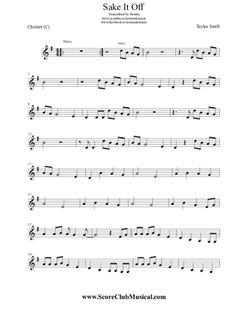 Taylor Swift  score for Clarinet (C)