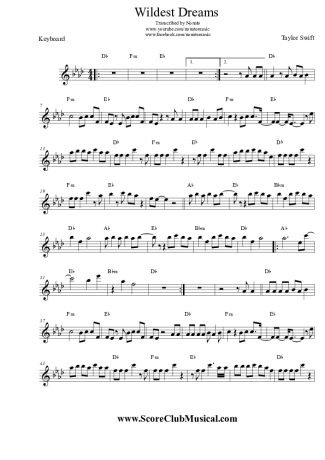 Taylor Swift Wildest Dreams score for Keyboard