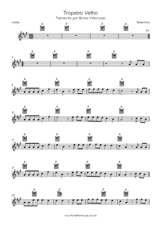 Teixeirinha Tropeiro Velho score for Acoustic Guitar