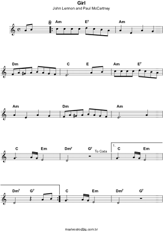 The Beatles Girl score for Keyboard