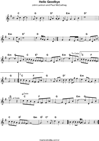 The Beatles Hello Goodbye score for Keyboard