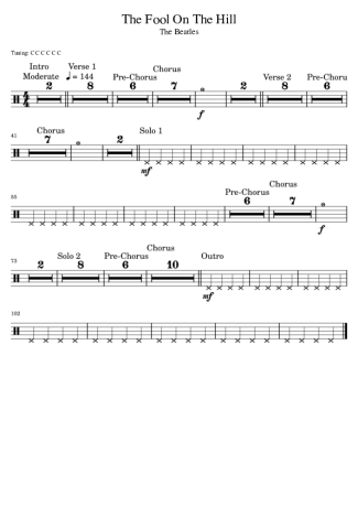 The Beatles The Fool On The Hill score for Drums