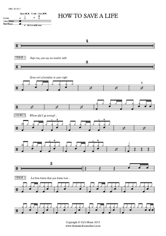 The Fray How to Save a Life score for Drums