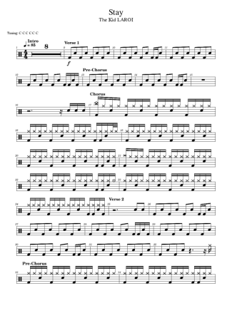 The Kid LAROI and Justin Bieber Stay (feat. Justin Bieber) score for Drums