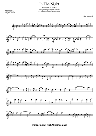 The Weeknd  score for Clarinet (C)