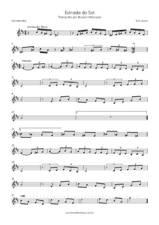 Tom Jobim Estrada Do Sol score for Clarinet (Bb)