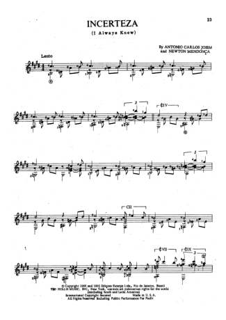 Tom Jobim Incerteza score for Acoustic Guitar