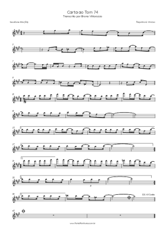 Toquinho e Vinícius de Moraes Carta Ao Tom 74 score for Alto Saxophone